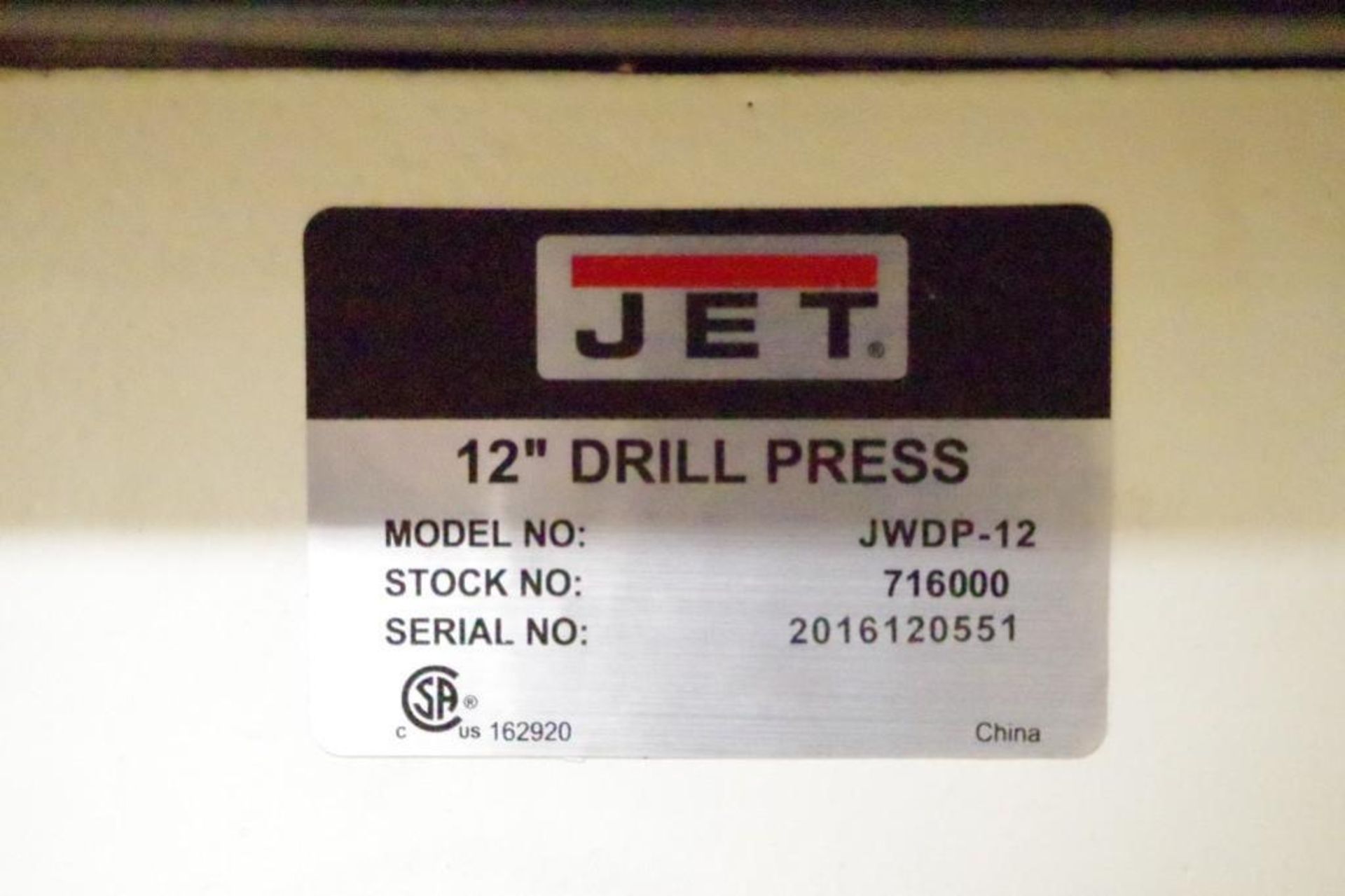 UNUSED JET 12" Step Pulley Bench Drill Press, 9-1/2" x 9-1/2" Cast Iron Table - Image 5 of 6