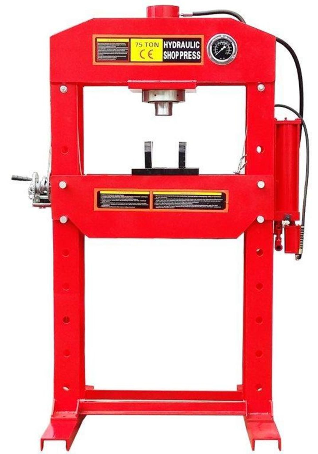 AMOEL 75-Ton Hydraulic Shop Press, Hand & Air w/ 10" Ram Stroke & 30" Working Width