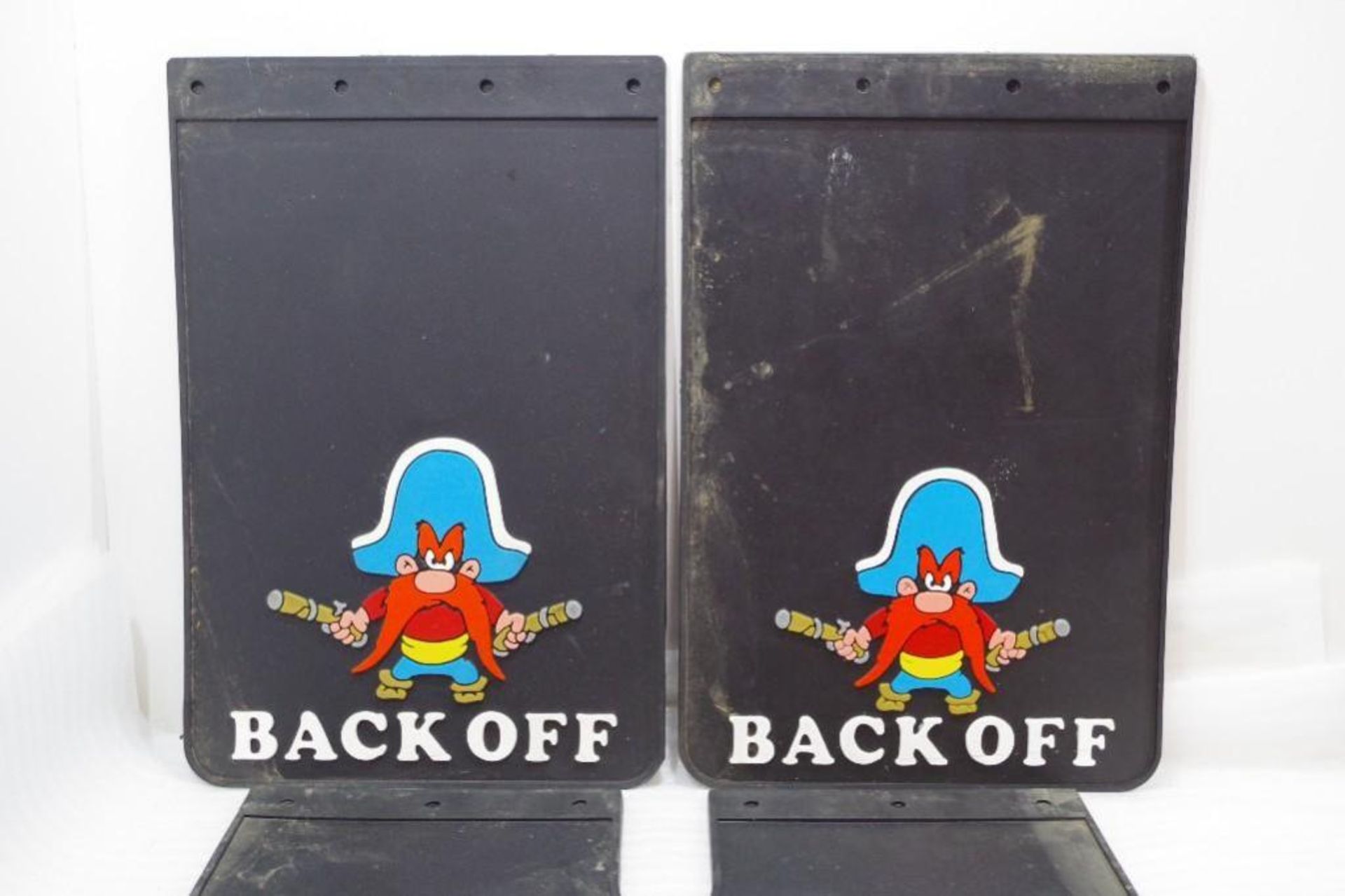 [4] NOS Vintage Warner Bros Yosemite Sam Mud Flaps, 14" x 10" and 18" x 12" - Image 2 of 3