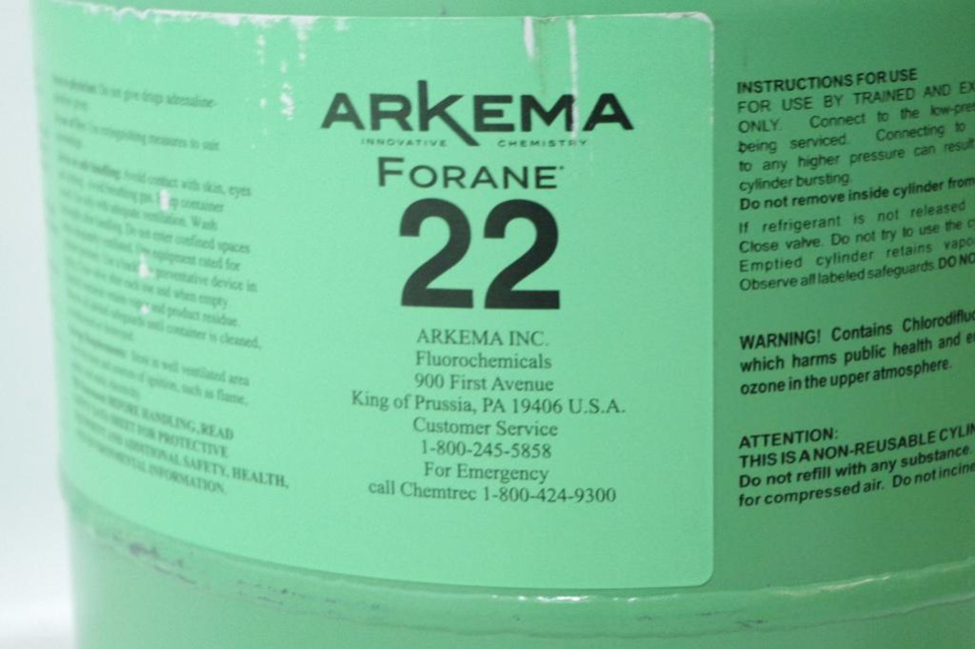 20-lbs. ARKEMA Forane 22 (R-22) Refrigerant (One Handle Bent) - Image 3 of 5