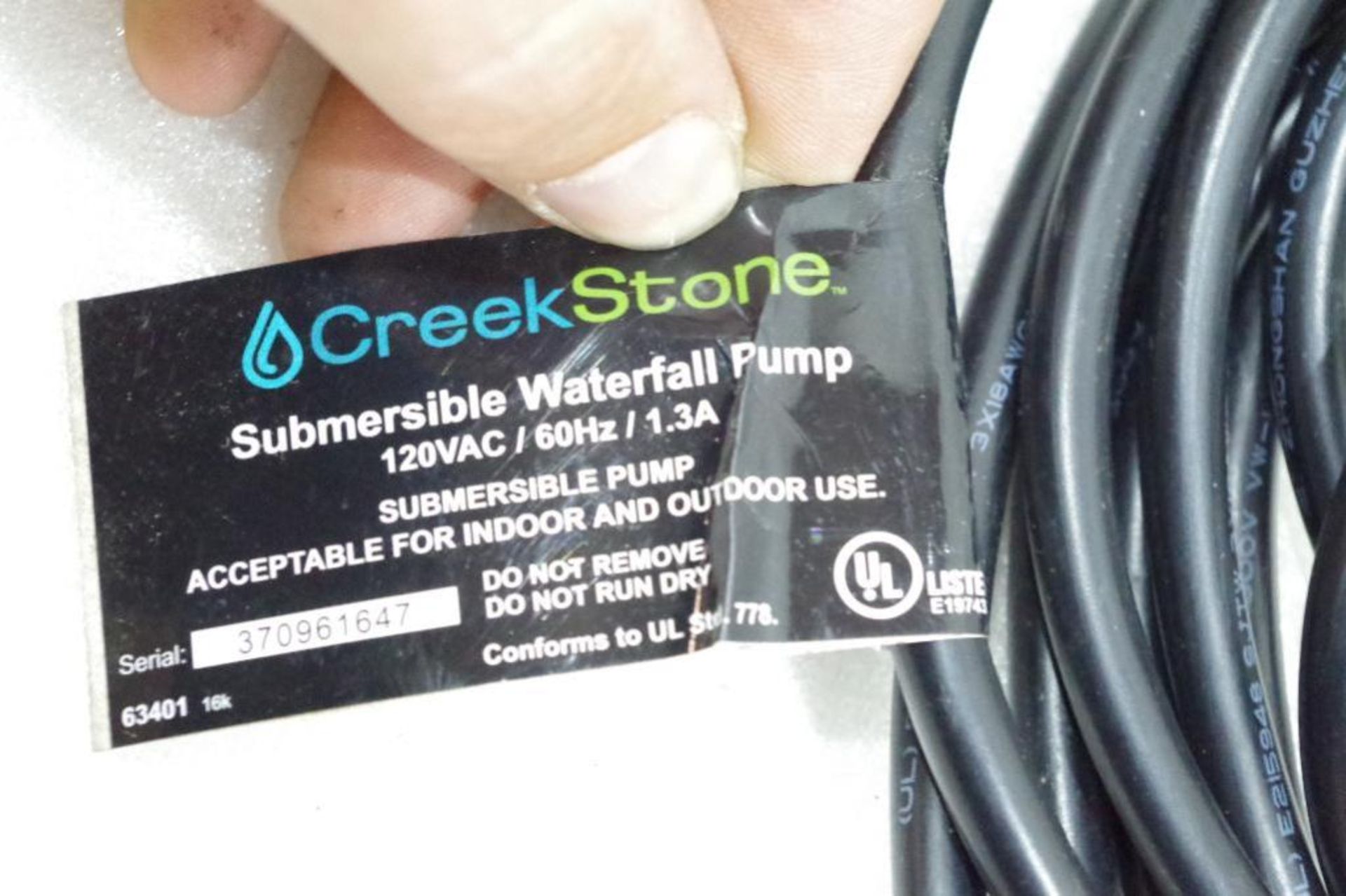 CREEK STONE 120V Submersible Waterfall Pump (Powers on, but condition unknown) - Image 2 of 3