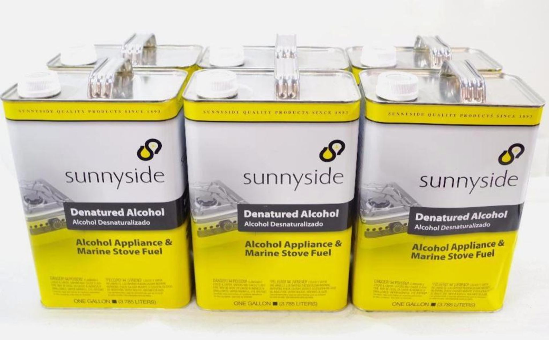 [6] Gallons SUNNYSIDE Denatured Alcohol (6 Cans of 1-Gallon Each)