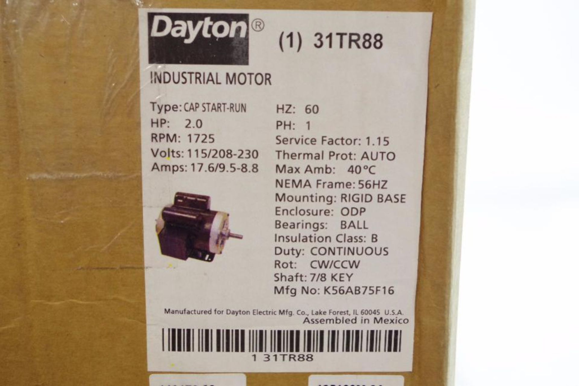 DAYTON Industrial Motor: 2HP, 115/208-230V, PH1, 1725RPM, M/N 31TR88 - Image 3 of 3