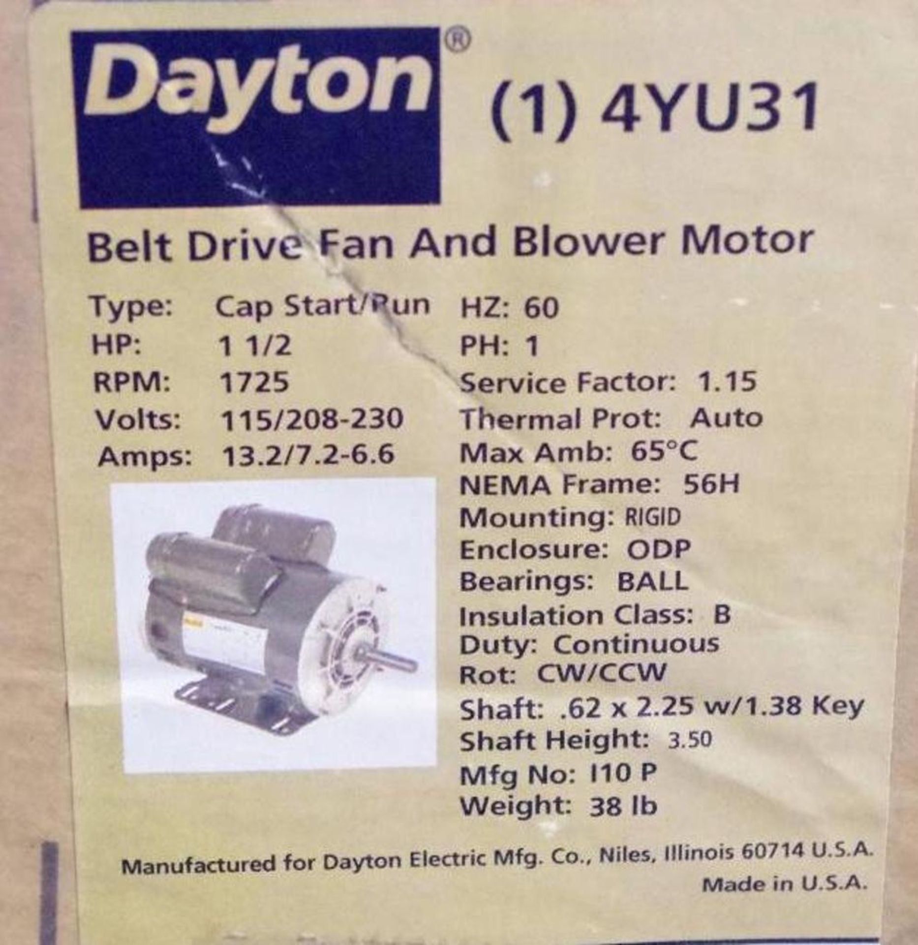 [2] DAYTON Belt Drive Fan & Blower Motors M/N 4YU31 (Condition Unknown) - Image 3 of 3