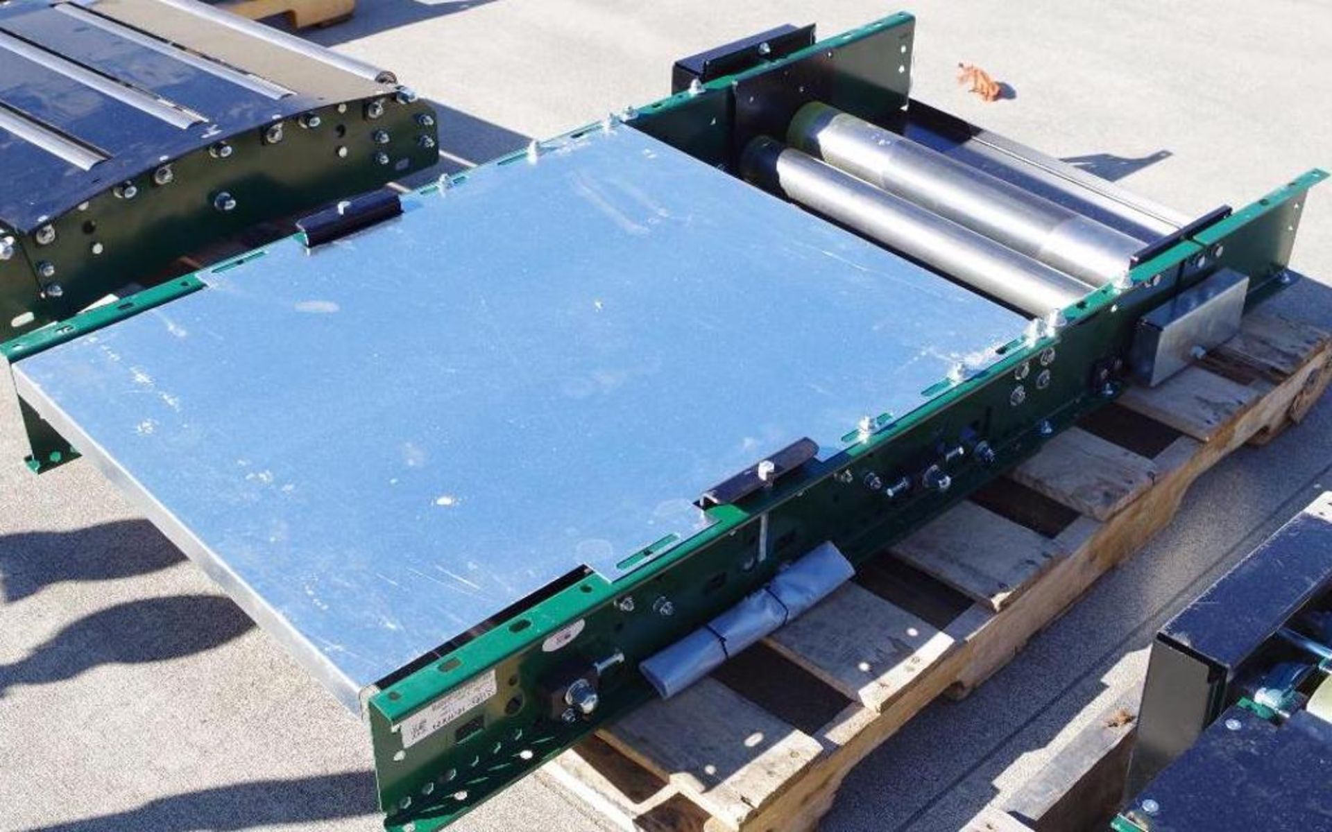 [1] UNUSED Green Flat Conveyor w/ 4 Rollers, 30-1/2"W x 61"L 6-1/2"H