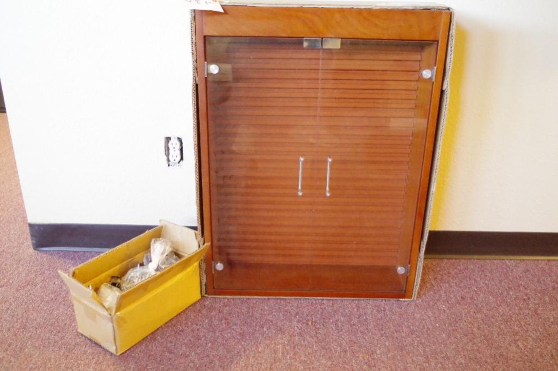 UNUSED Wood Wall Mount Display Cabinet w/ Inside Hardware