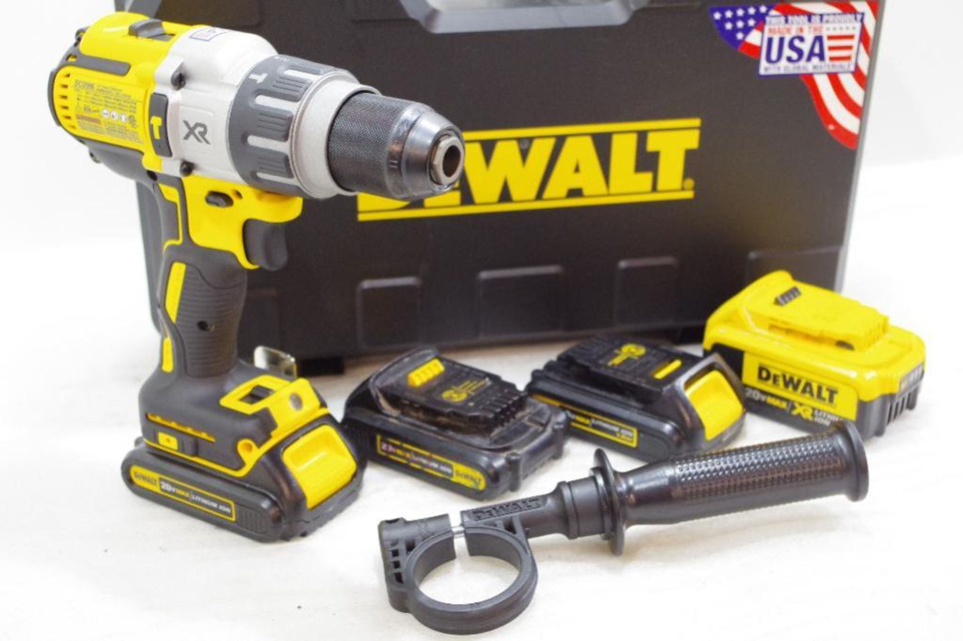 DEWALT 20V 1/2" Brushless XR Hammerdrill/Drill Driver w/ Side Handle, (4) Batteries, Charger & Case