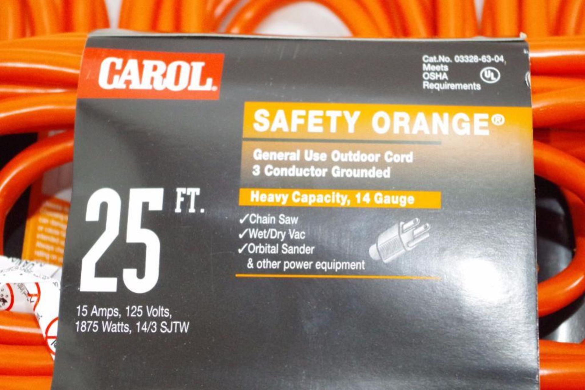 [6] UNUSED CAROL 25' Safety Orange 15A, 125V, 14 Gauge, 3-Conductor Extension Cords - Image 3 of 3