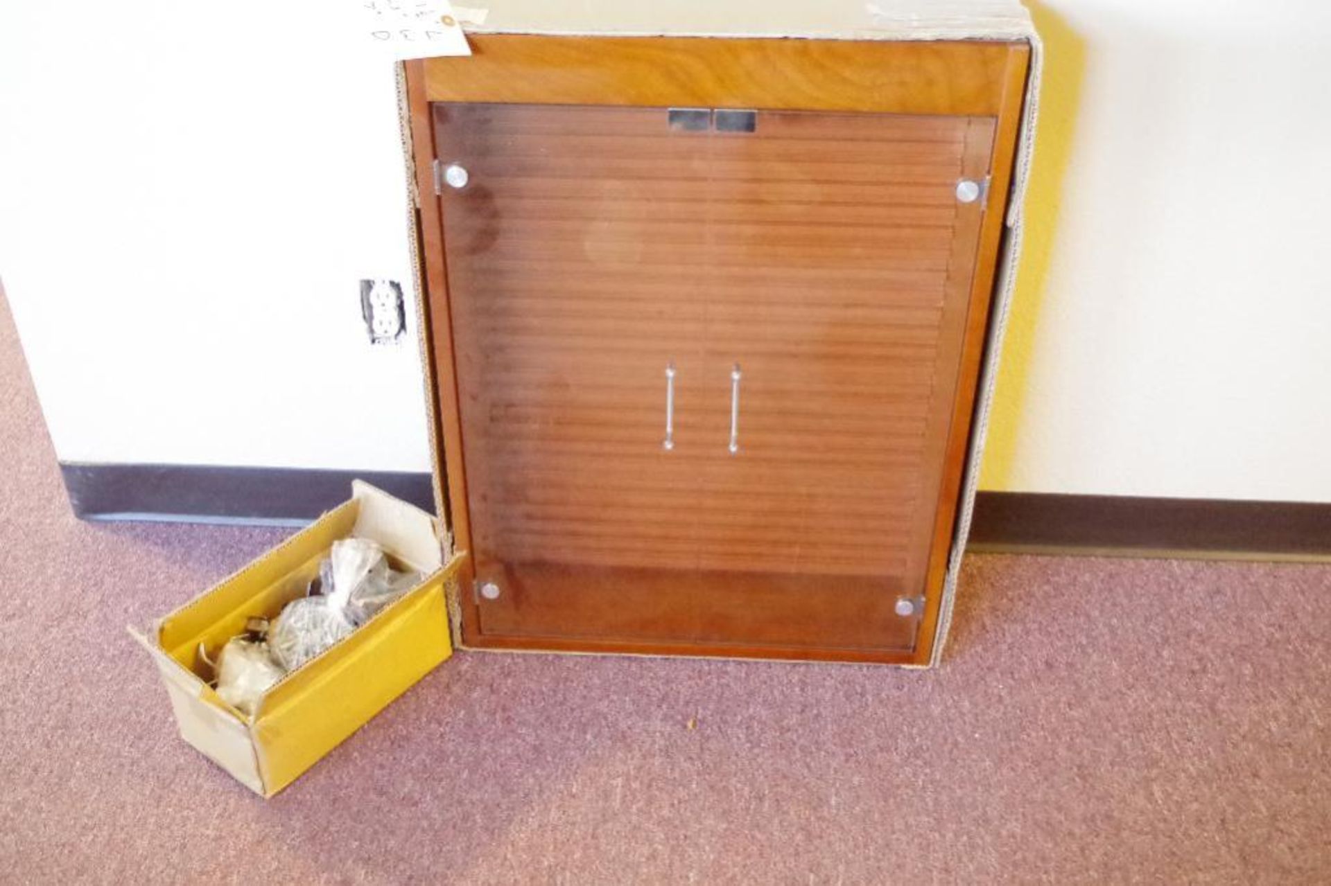 UNUSED Wood Wall Mount Display Cabinet w/ Inside Hardware - Image 2 of 2