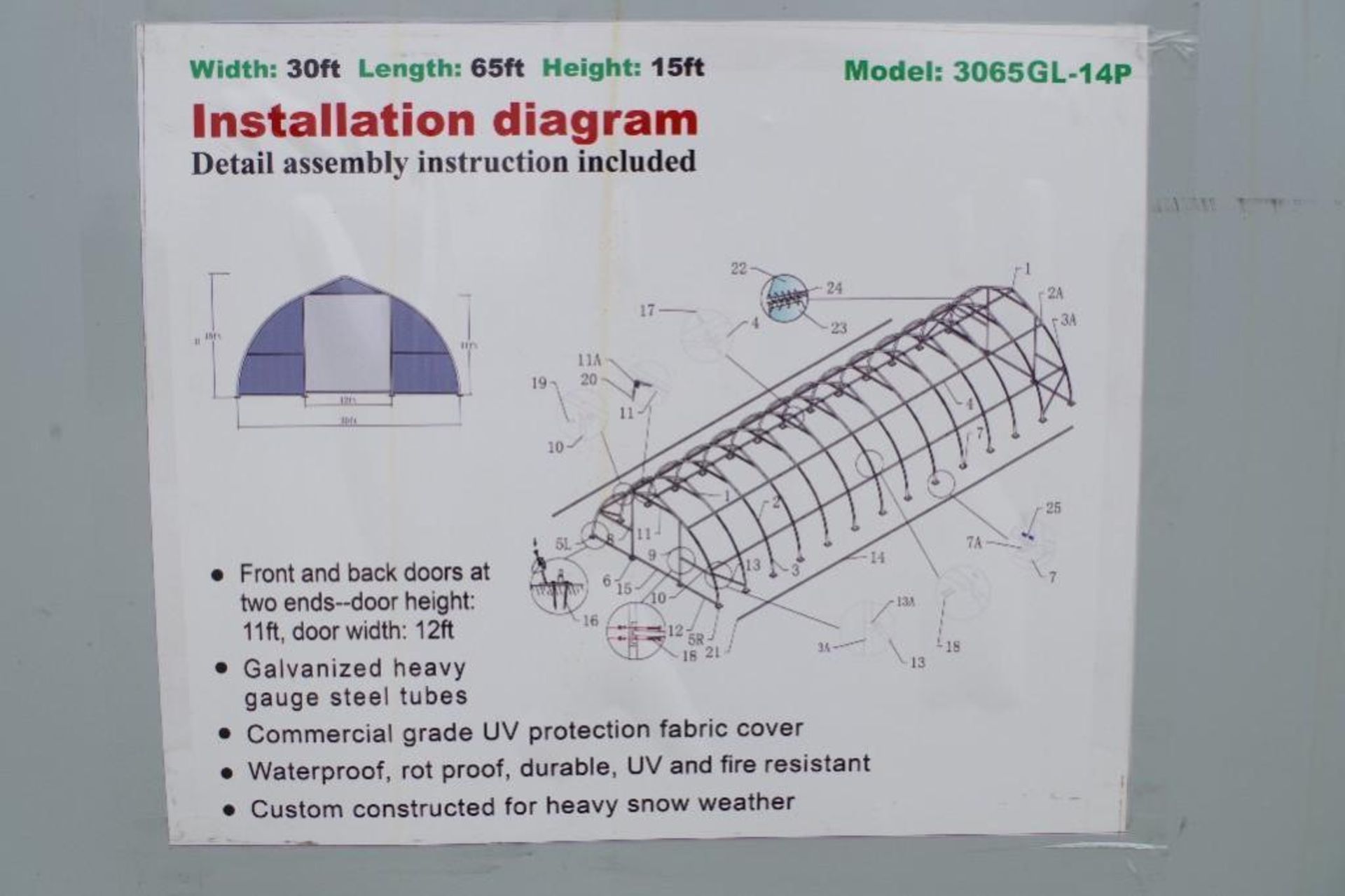 UNUSED 30' x 65' x 15' High Ceiling Storage Building - Image 5 of 5