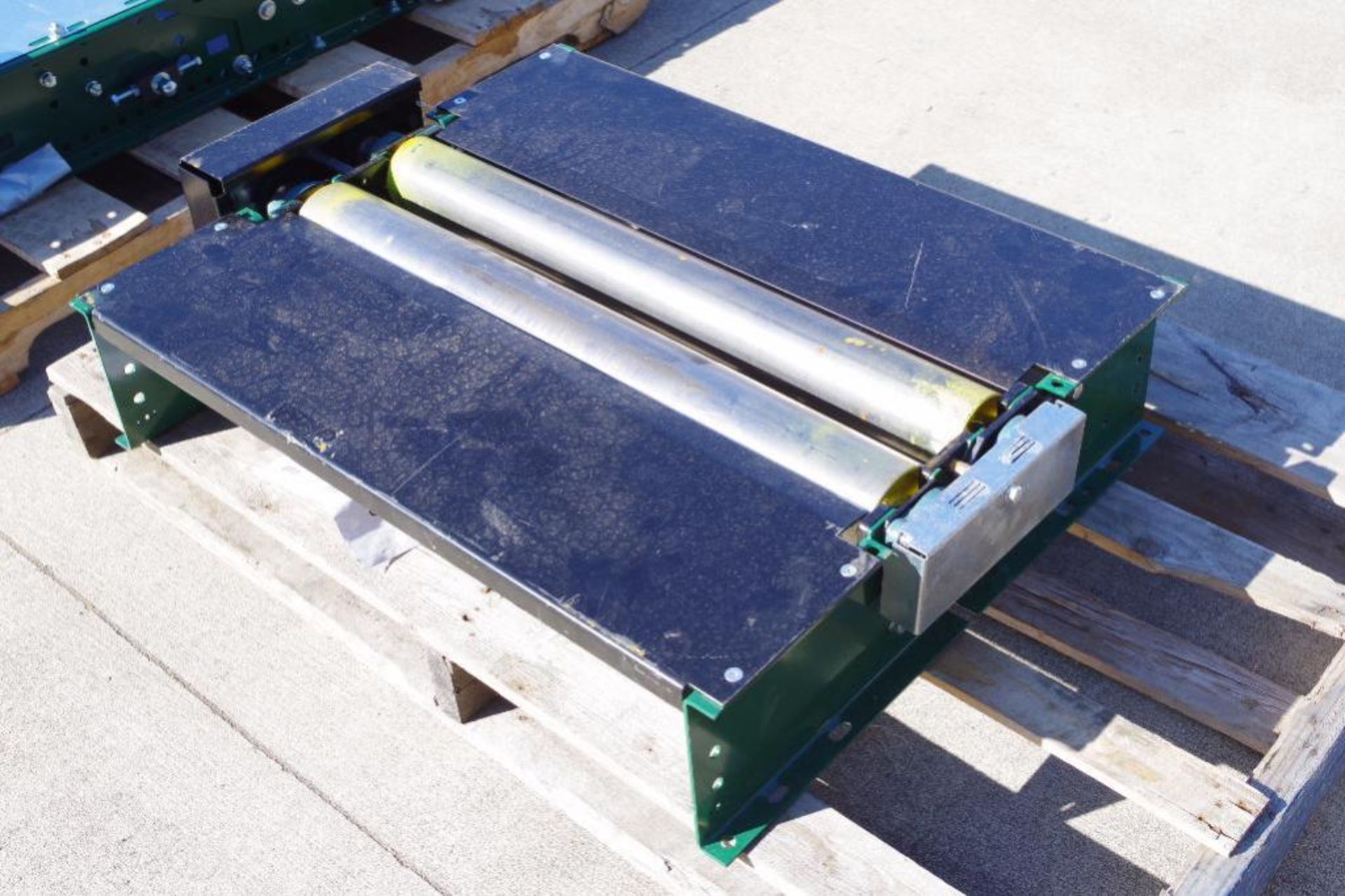 [1] UNUSED Green Flat Conveyor w/ 2 Rollers, 34"W x 25"L 6-1/2"H