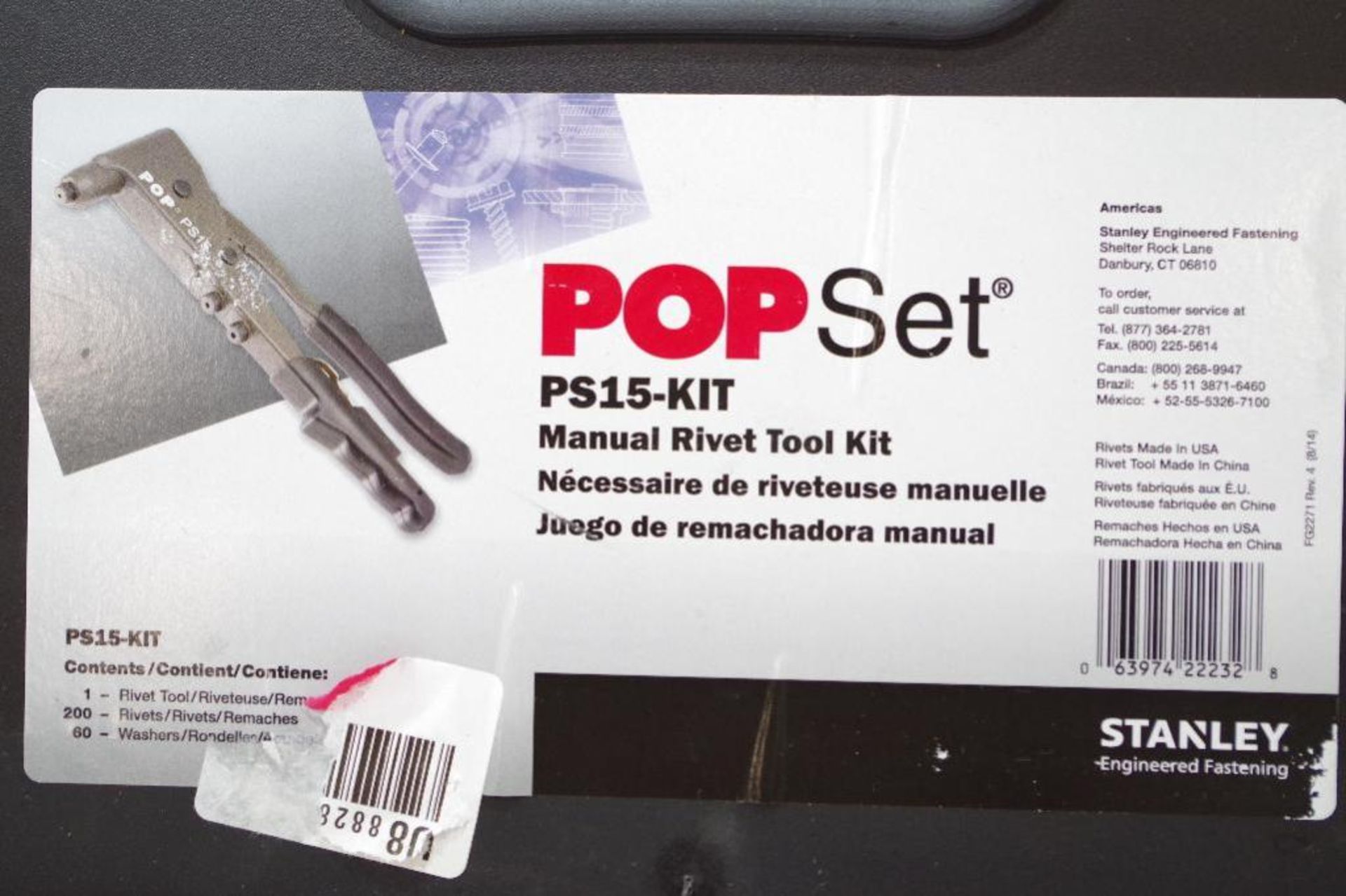 GRIP-ON 12" Chain Pipe Cutter & STANLEY Pop Set Manual Rivet Tool Kit - Image 2 of 3