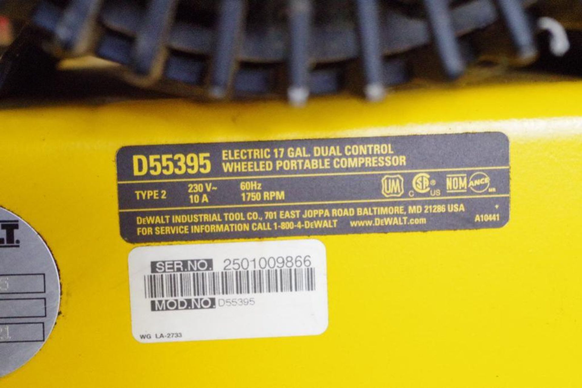 DEWALT 17-Gallon, 230V, Wheeled Portable Compressor, M/N D55395 (Condition Unknown) - Image 2 of 8