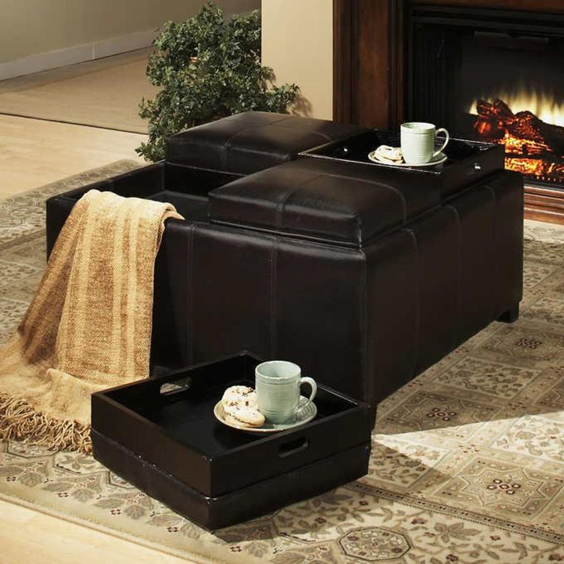 Dayton 4-tray Top Bonded Leather Storage Ottoman