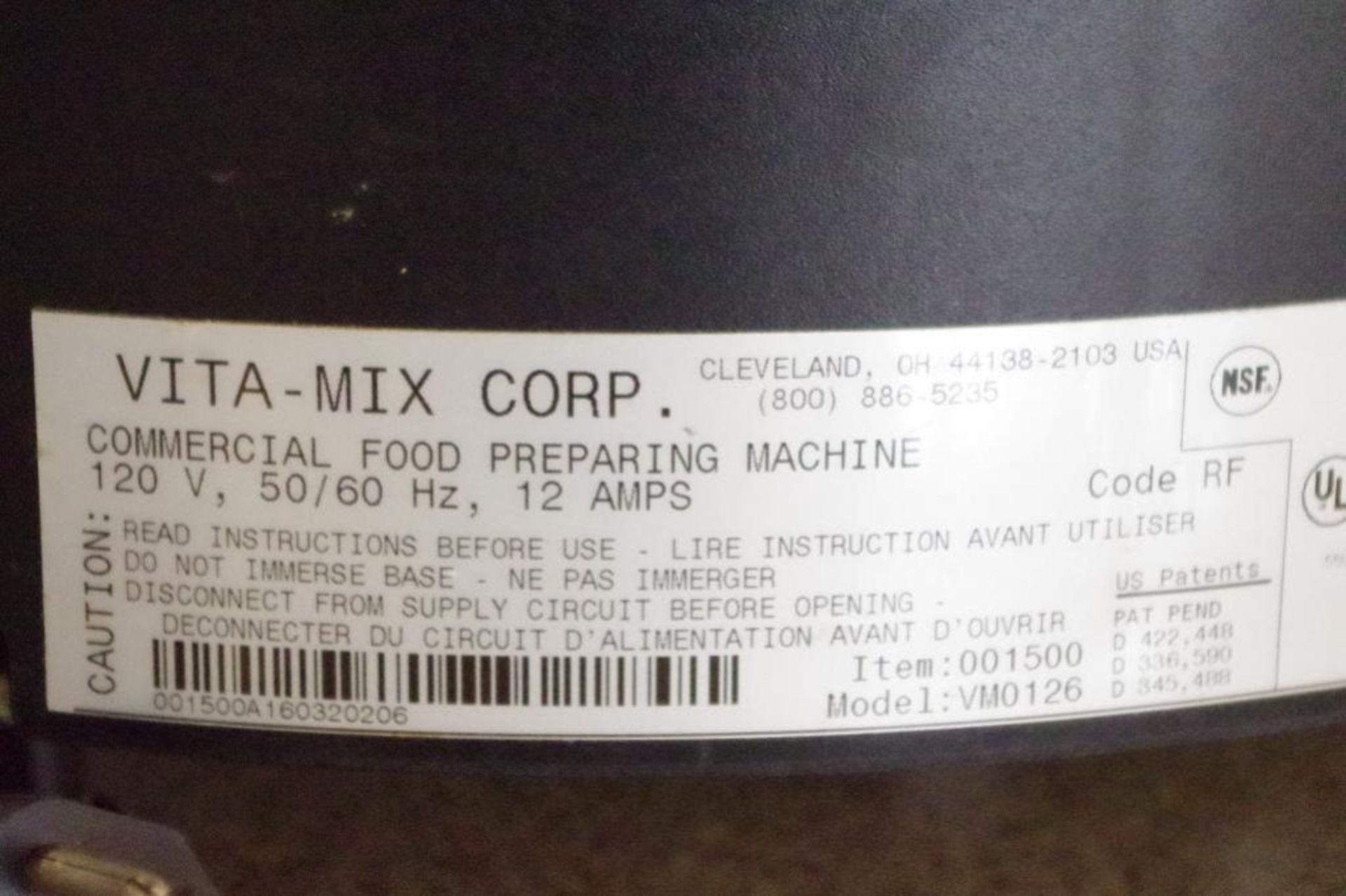 ROYAL Brand VITA-MIX Corp. Commercial Food Preparing Machine, M/N VM0126 - Image 3 of 5