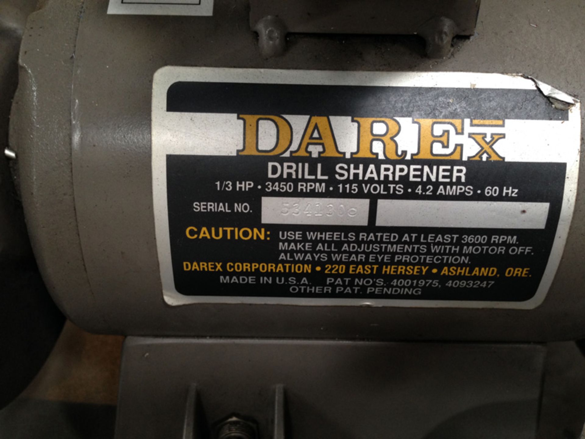 Darex - Drill Grinder, 1/16'' - 3/4'' , Model M-4, S/N 534130C, Stand, Note: Single Phase Motor, - Image 3 of 6