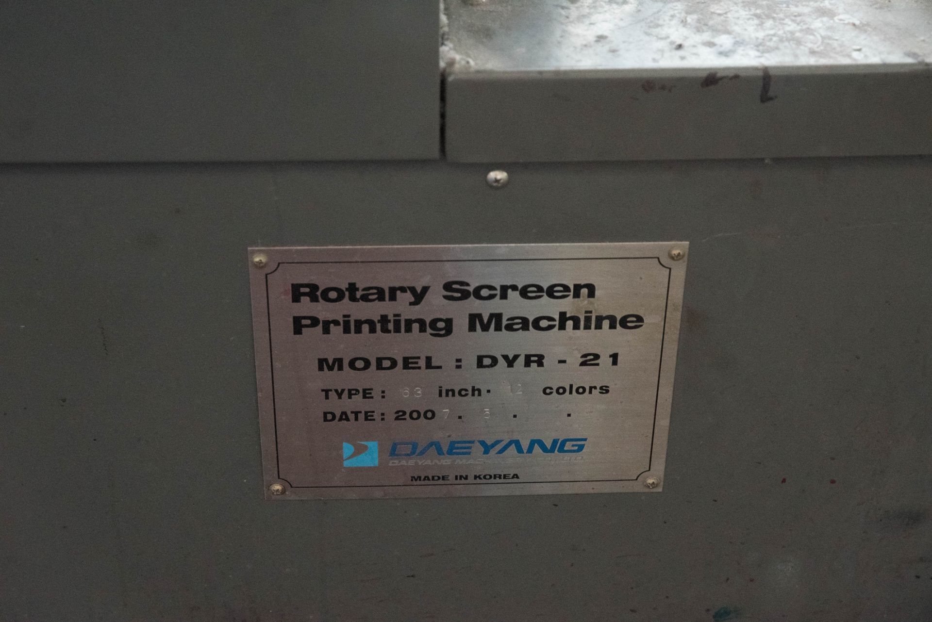 Dae Yang Rotatory Screen Print Machine Model DYR-21 Year 2007 73'' Belt Width 63'' Fabric Width w/ - Image 9 of 20