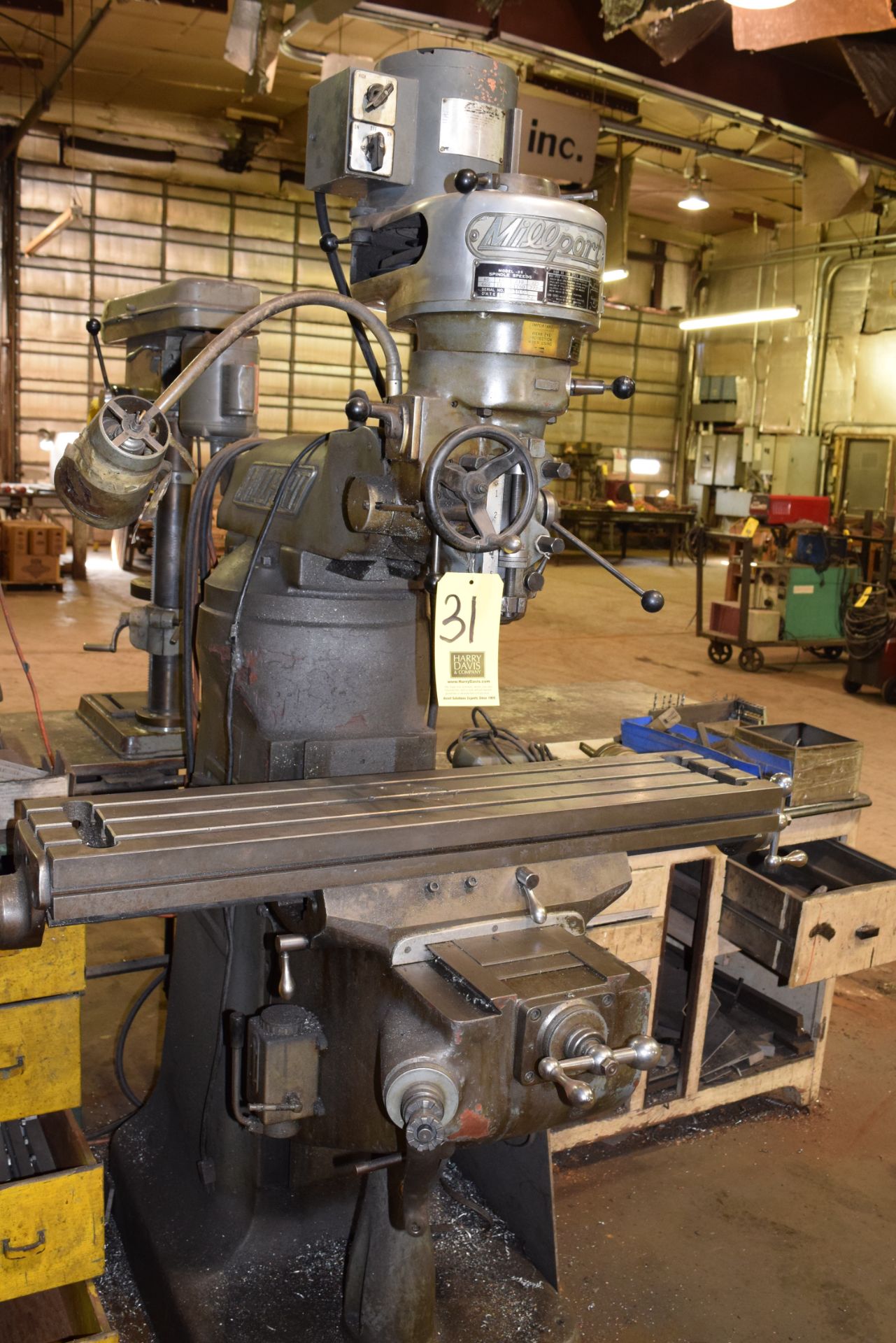 Millport Vertical Milling Machine with Model: 25 Head, SN: 781699, 9'' x 42'' Table, Tooling and