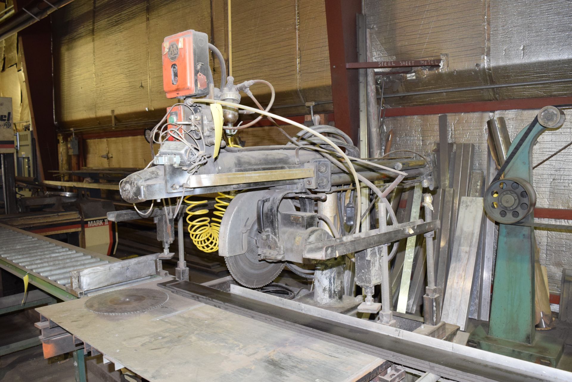 DeWalt 14'' Radial Arm Saw with 10' Long x 16'' Wide Infeed Roller Conveyor