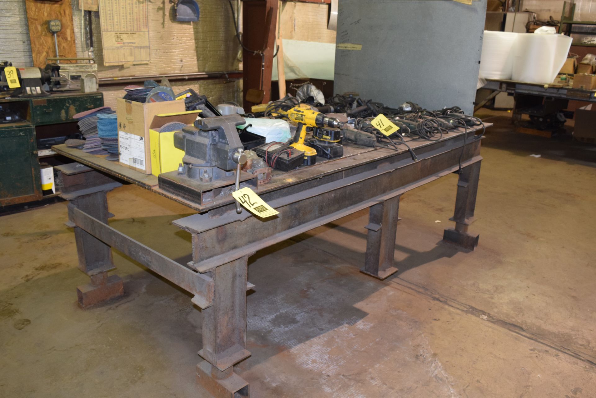 42'' Wide x 97'' Long Steel Work Table with Vise