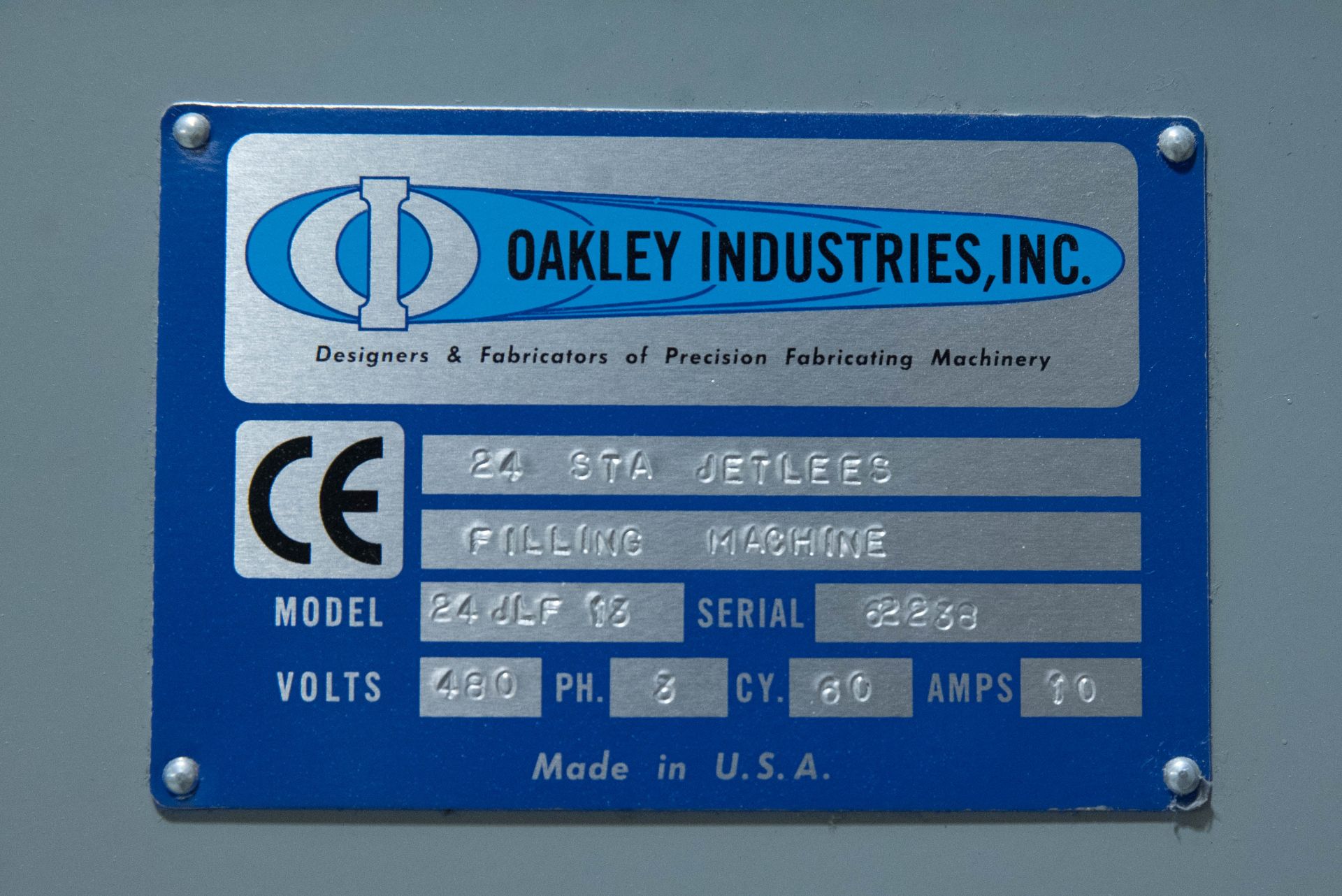 Oakley Industries Mdl: 24JLF13 24 Station Jetless Fast Filling Machine, S/N: 62238 - Image 3 of 3