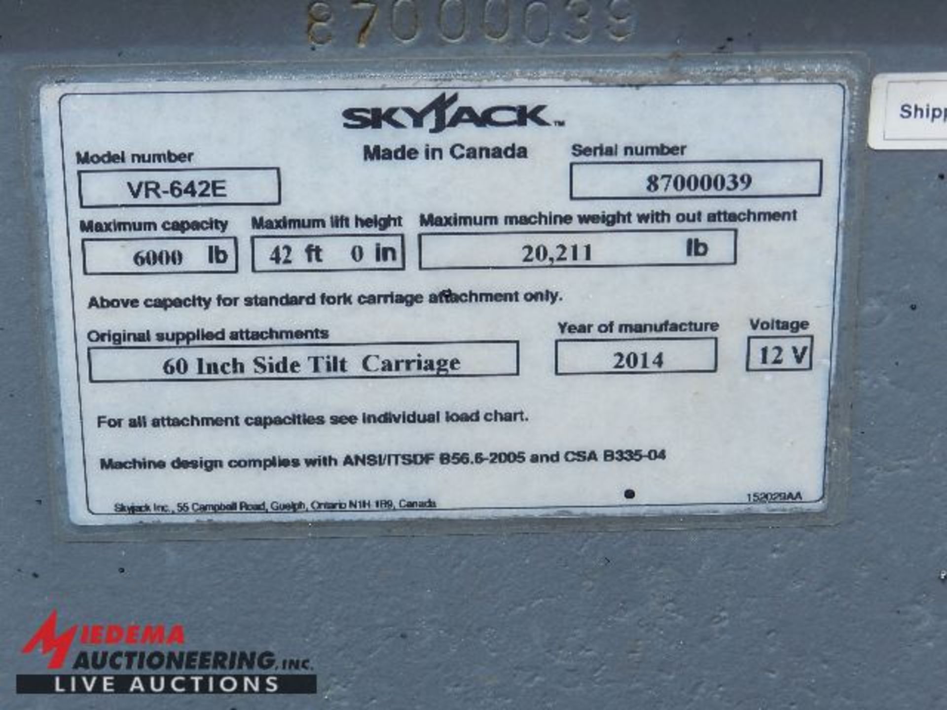 2014 SKYJACK VR-642E EXTENDED BOOM OFF TERRAIN FORKLIFT, 485 HOURS SHOWING, 6000 LB CAPACITY, 42' - Image 11 of 12