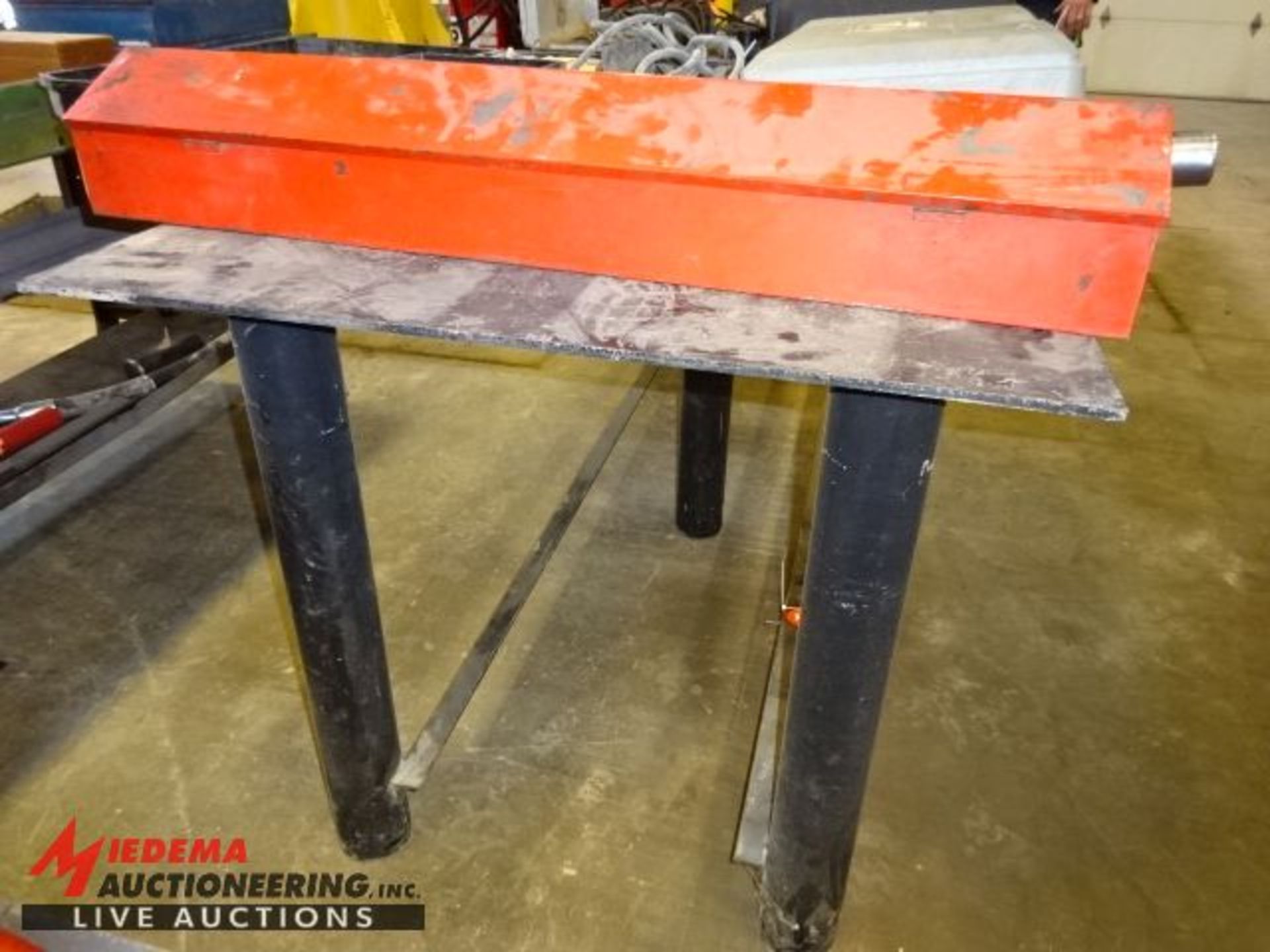 (1)HEAVY DUTY WELDING TABLE, APPROX 7' LONG, 36'' DEEP, 33 1/2'' TALL AND (1) STEEL WORK TABLE 6' - Image 2 of 5