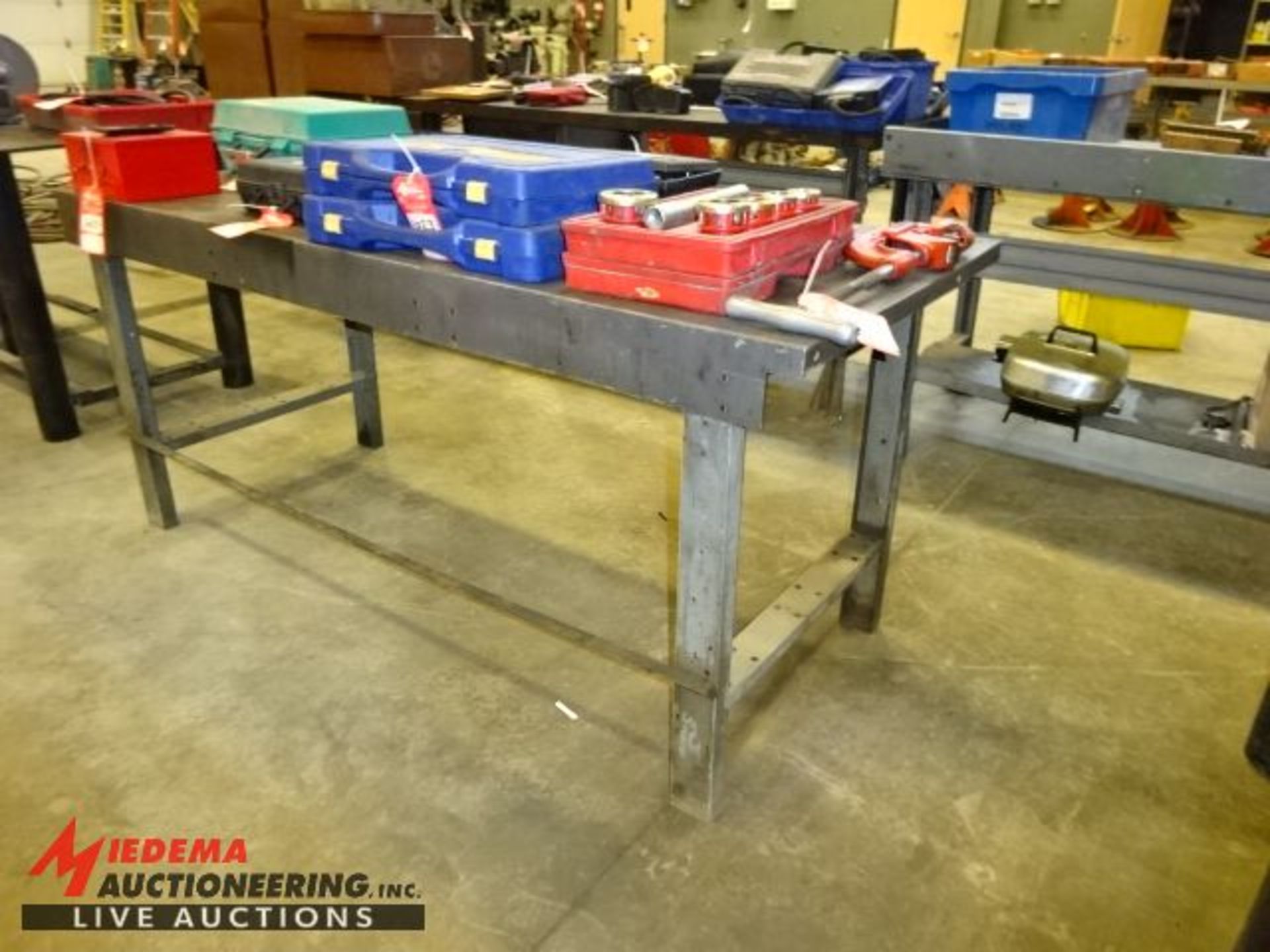 (1)HEAVY DUTY WELDING TABLE, APPROX 7' LONG, 36'' DEEP, 33 1/2'' TALL AND (1) STEEL WORK TABLE 6' - Image 4 of 5