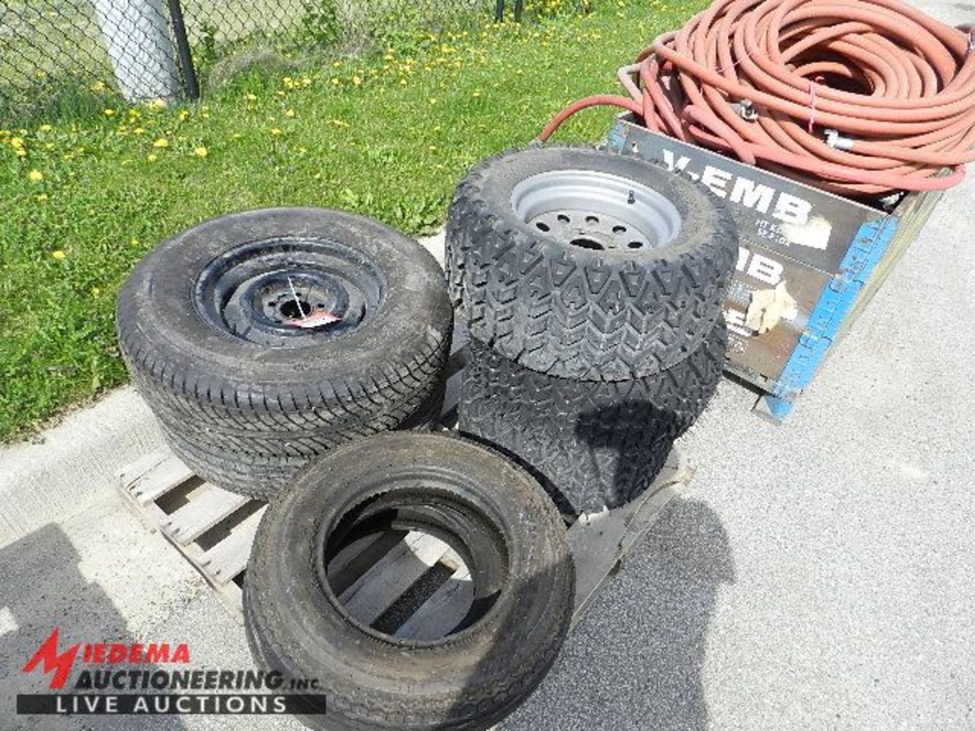 (2) TRAILER TIRES AND RIMS ST225/75R15, 5 LUG, (2) TOWMASTER ST17580D13 TIRES, (3) CARLISLE 23X10. - Image 2 of 2