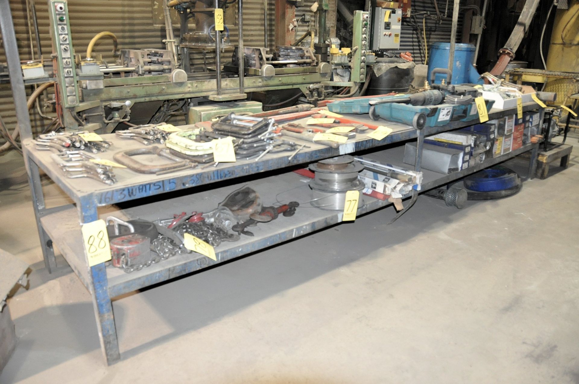 Lot-Steel Shelving Bench and (1) Steel Stand, (Contents Not Included, Not to Be Removed Until