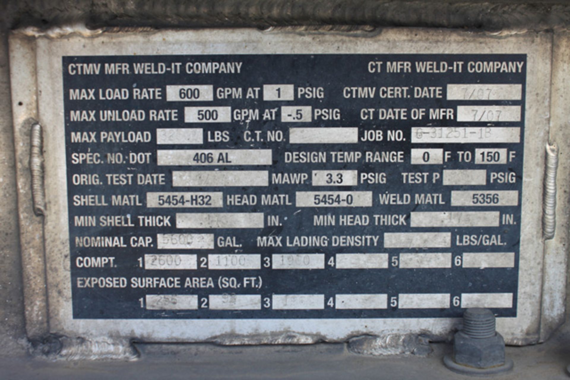 (Fontana) 2007 Weld-It 5,600 Gallon (3) Compartment (2,600/1,100/1,900) Elliptical 2-Axle Pull - Bild 5 aus 6