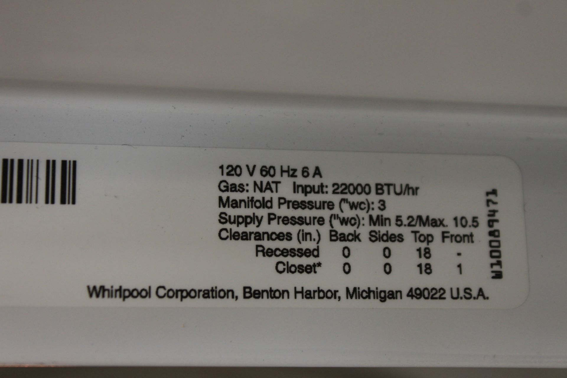 Amana Natural Gas Dryer, Model NGD4700YQ2, Input: 22,000 BTU/Hr - Image 3 of 3