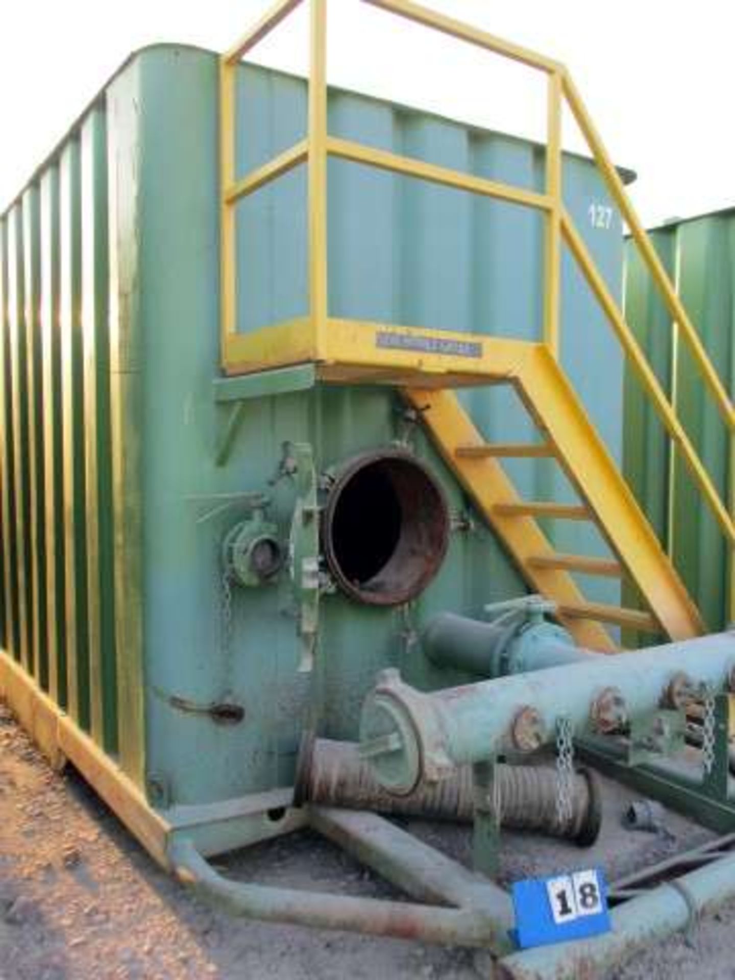 FRAC TANK DRAGON CORRUGATED WALL STORAGE, 500 BARREL SINGLE AXLE, LICENSE NO. 119-M99 S/N S/N 103485