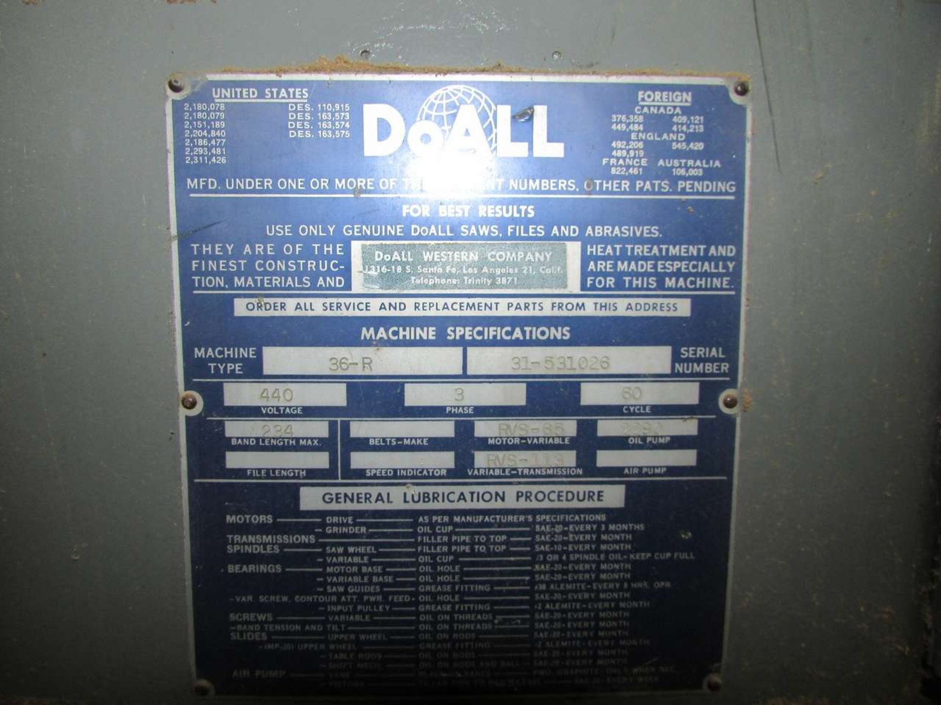 DoAll 36R Vertical Bandsaw - Image 5 of 5