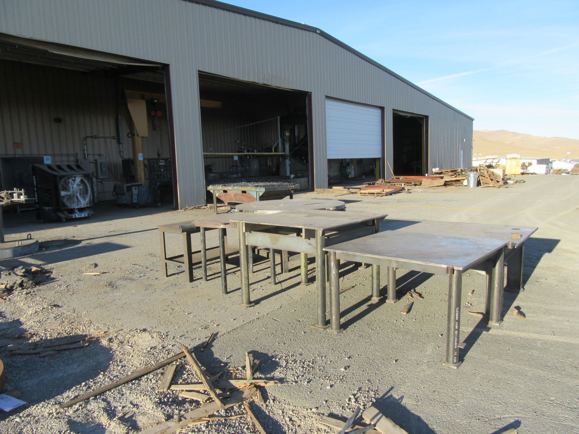 LOT (5) METAL TABLES, (1) 4' W X 4' L X 30'' HIGH, (1) 4' W X 4' L X 37'' HIGH, (1) 50'' W X 97'' - Image 2 of 2