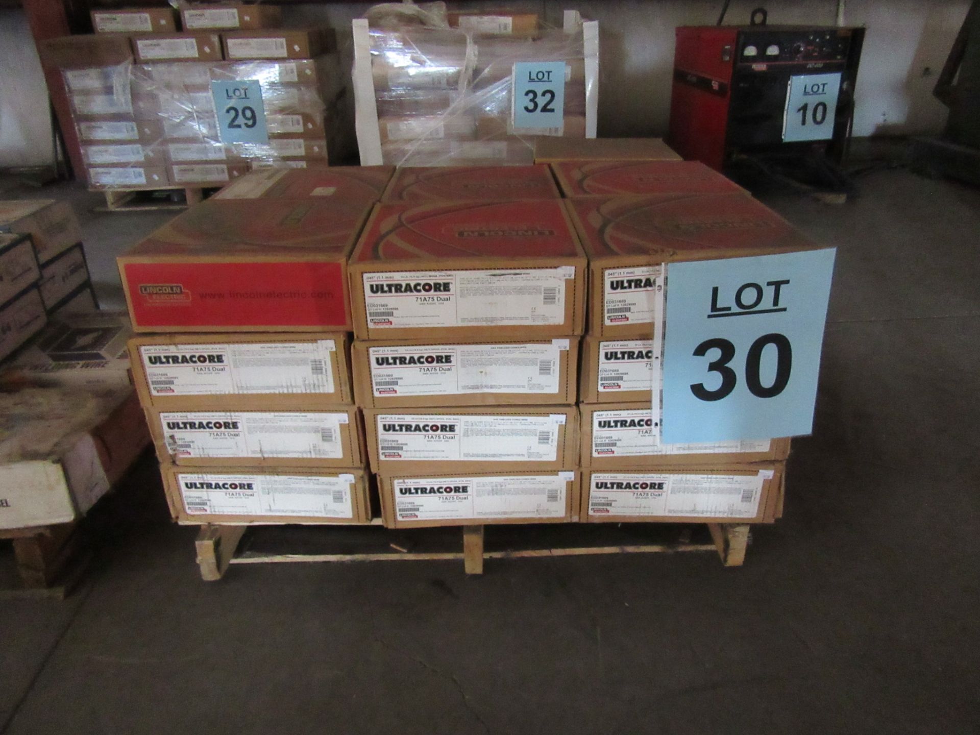 LOT (34) SPOOLS .045 LINCOLN ULTRACORE 71A75 DUAL CORE WIRE, STOCK NO. ED031669, (BACK BUILDING)