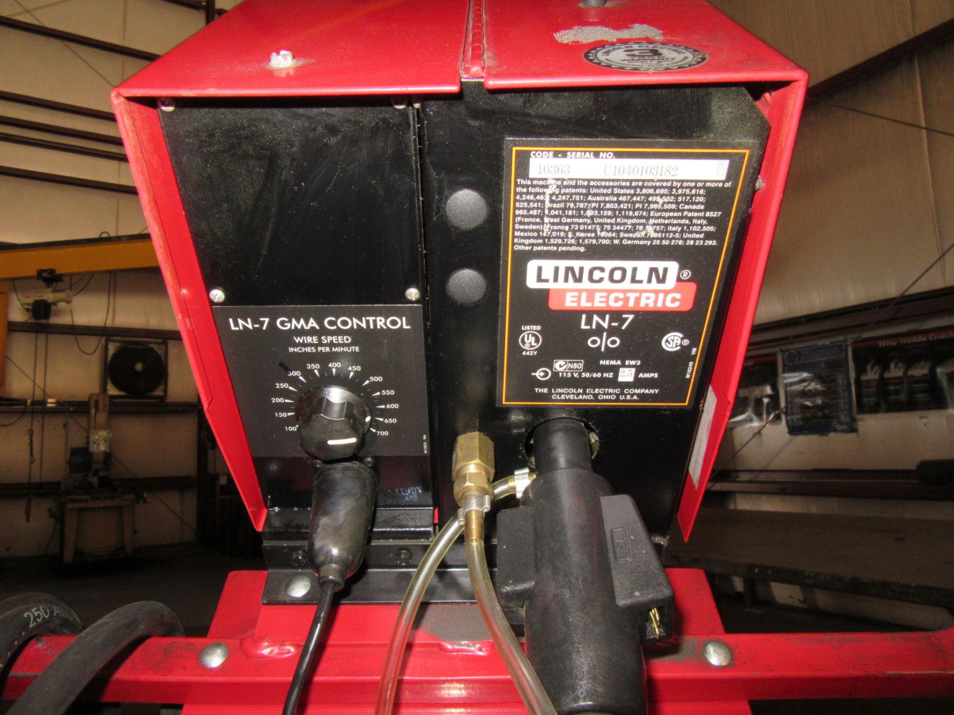 LINCOLN CV-250 WELDER WITH LINCOLN LN-7 WIRE FEEDER AND HANSEN MIG ARM, (BACK BUILDING) - Image 3 of 3