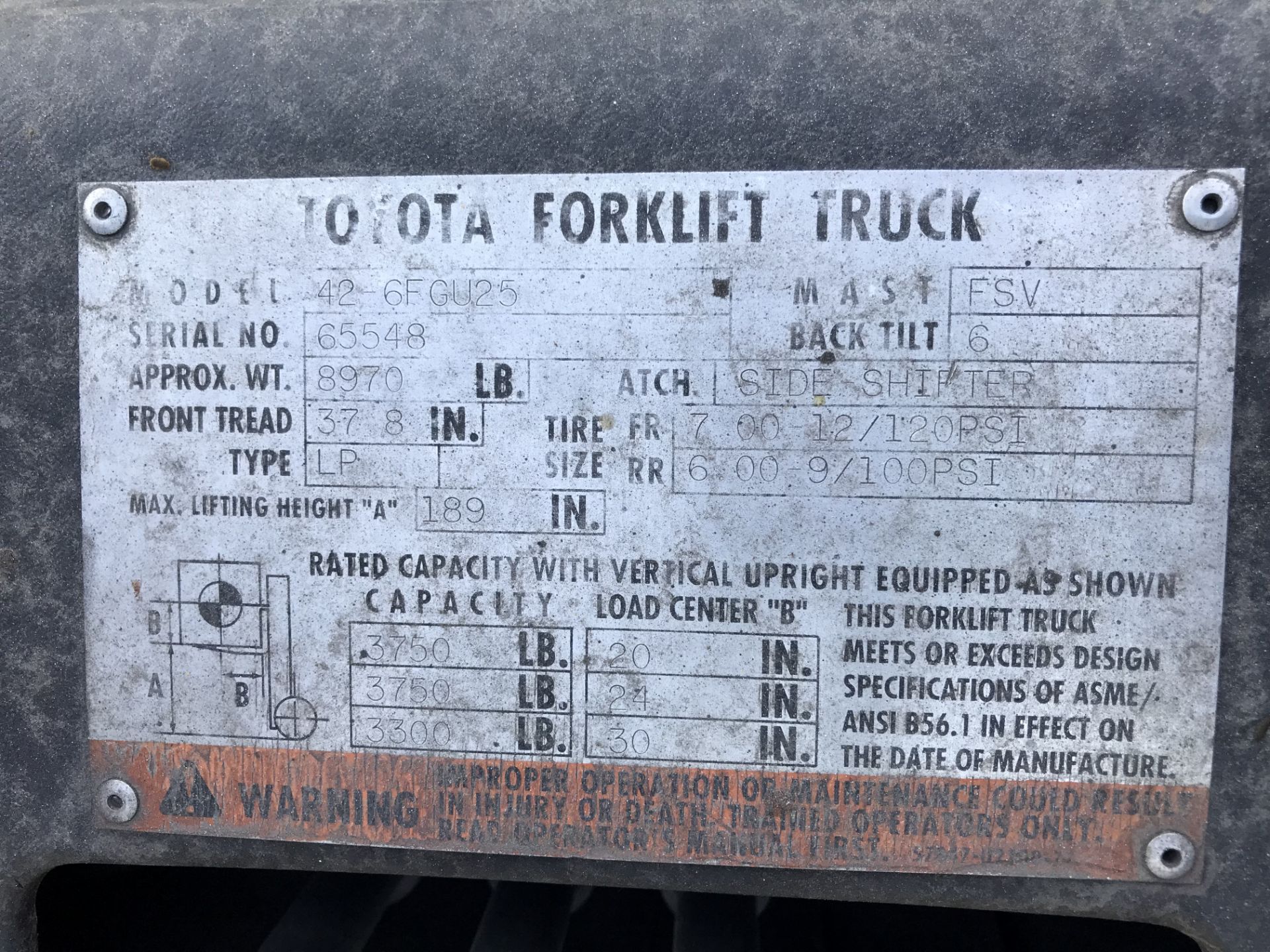 Toyota Mdl: 42-6FGU25 Fork Lift Truck , S/N: 65548 - Image 6 of 6