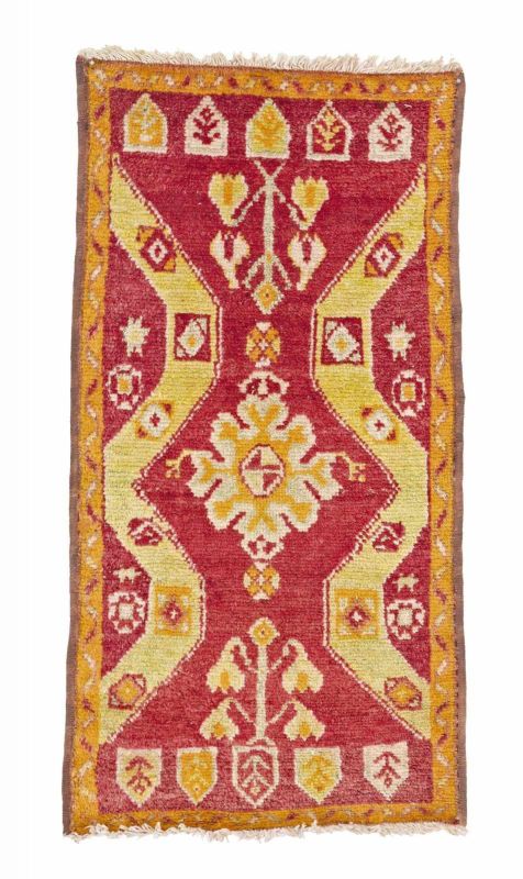 Anatolisch-Konya-Teppich um 1920, Ghiordes-Knote, mangelt, 92*48 cm Anatolian-Konya-rug around 1920,