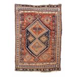 Persisch-Shiraz-Teppich um 1920, Senneh-knoten, abgenutzt, beschädigt, mangelt, 160*110 cm Persian-