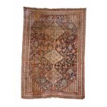 Persisch-Shiraz-Teppich um 1900, Senneh-Knoten, abgenutzt, beschädigt, mangelt, 264*182 cm Persian-
