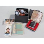 Silver ladies wristwatch, together with another watch, cigarette cards and a Ronson lighter