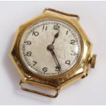 18 carat gold ladies wristwatch, with a silvered dial