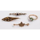 Jewellery, to include three brooches and a ring, (4)