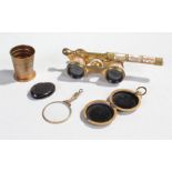 Pair of Iris Paris opera glasses, together with a loop, a cased cup and an eye glass, (4)