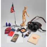 Mixed lot to include ink bottles, horn whistle, kangaroo napkin ring, Zeiss binoculars etc (qty)