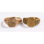 Two 9 carat gold signet rings, total weight 6 grams