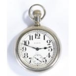 Elgin open face pocket watch, the white enamel signed dial with Arabic hours and subsidiary