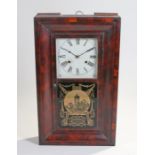 Jerome & Co American clock, the rectangular mahogany case with a glazed pictorial door, square