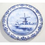 Dutch Delft charger, decorated with windmills, 42,5cm diameter